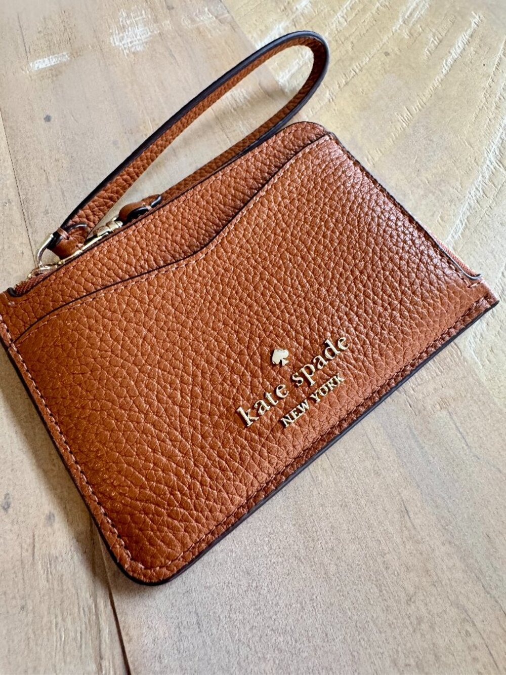 Kate Spade Leila Small Cardholder Wristlet- Warm Gingerbread Pebbled Leather